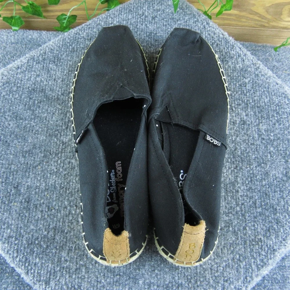 Bobs By Skechers Women Flat Shoes Black‎ Fabric Slip On Size 9 Medium